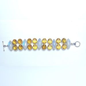 Chunky Moonstone & Citrine colored stones bracelet - 7” length
